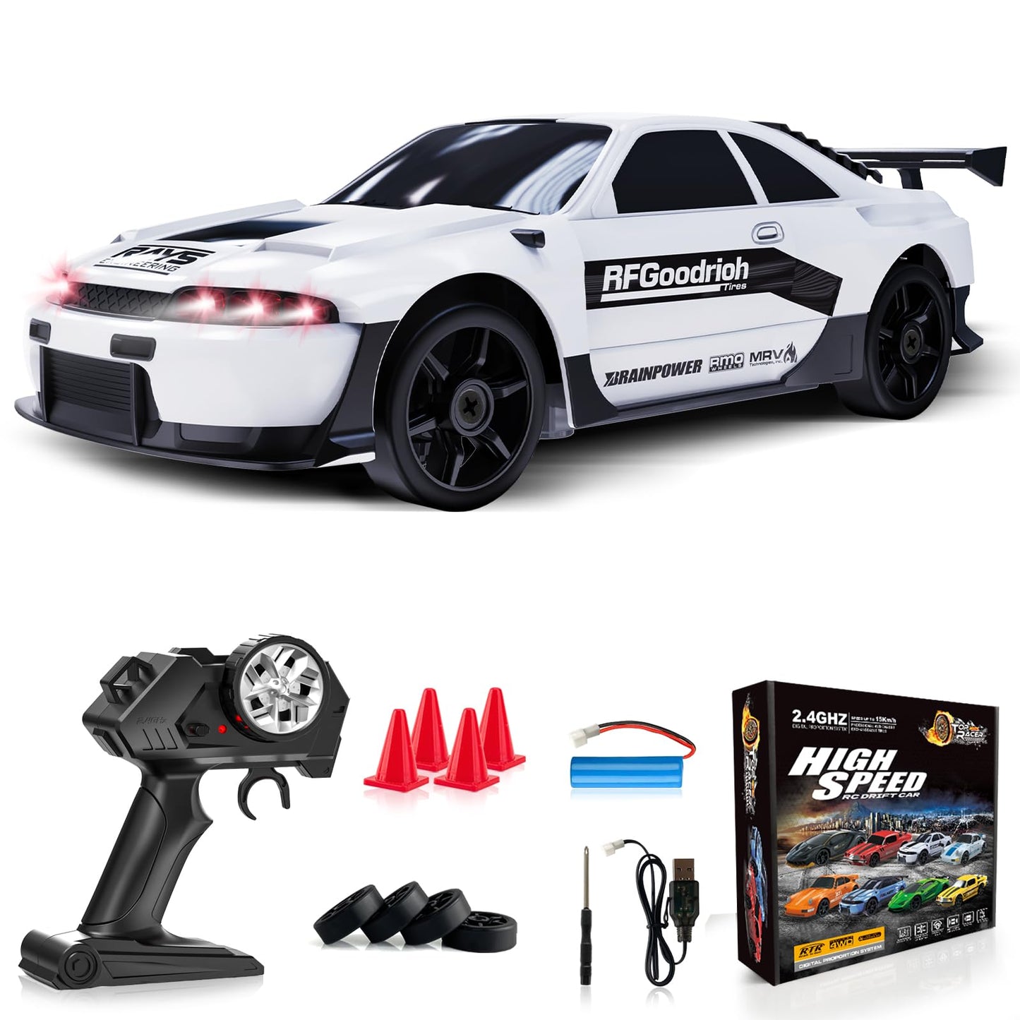 RC Drift Car 1:24 Remote Control Car 4WD 15KM/H High Speed Racing Sport Car