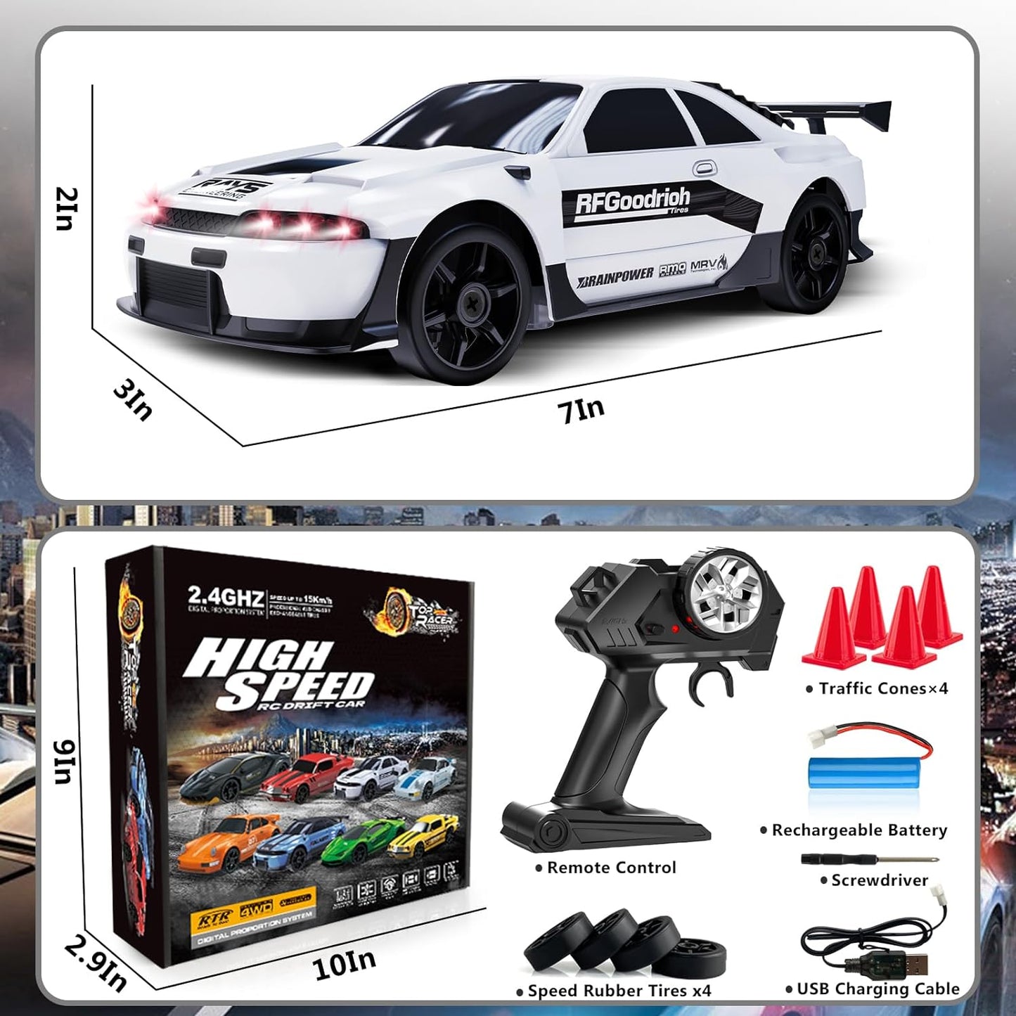 RC Drift Car 1:24 Remote Control Car 4WD 15KM/H High Speed Racing Sport Car