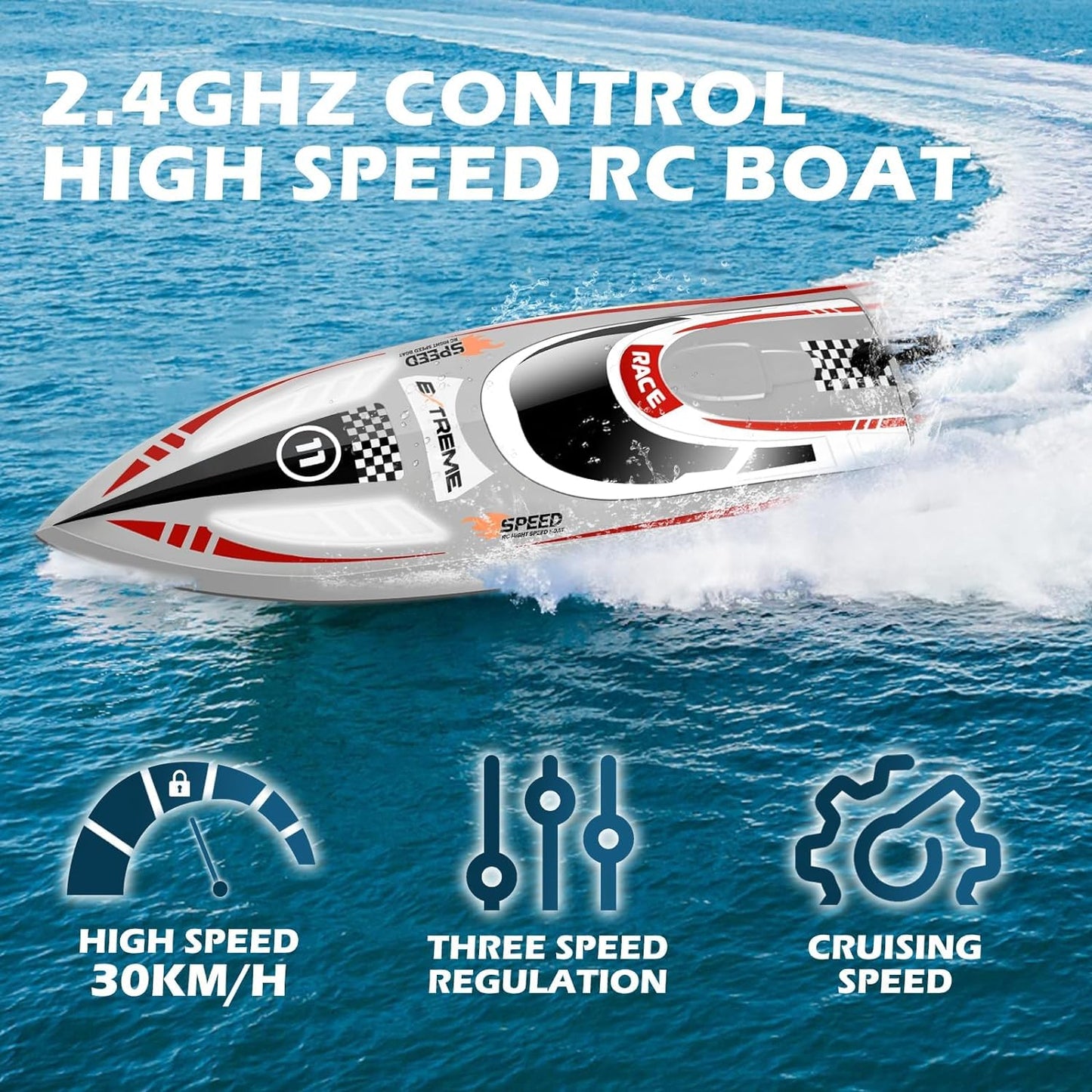 Remote Control Boat RC Boat for Pool & Lakes with Capsize Recovery